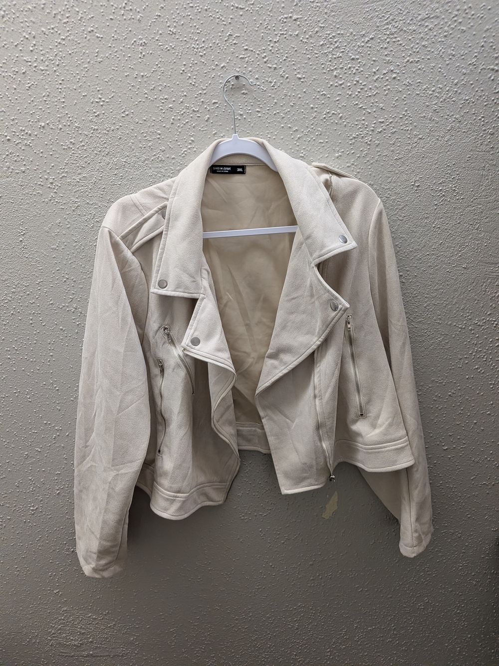 SHEIN Cream Faux Suede Moto Jacket